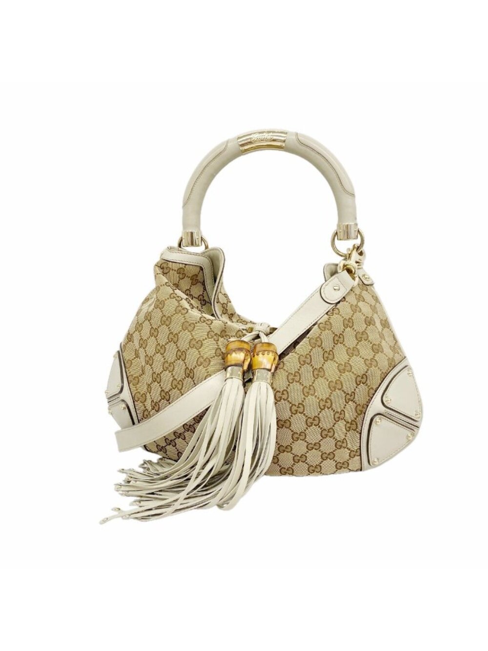 Gucci Handbag GG Canvas Bamboo Brown Gold 2-Way Back
